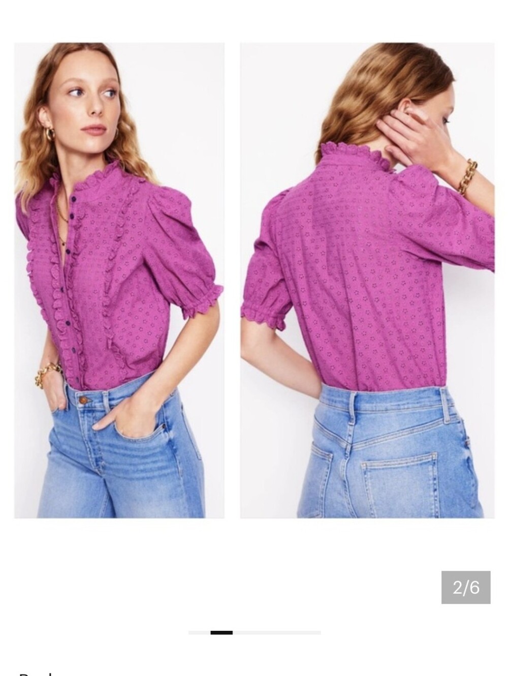 Boden Feminine Cotton Eyelet Lace Vibrant Pink Hue Button Down Blouse(4)